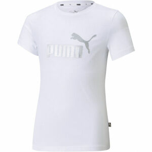 Puma ESS + LOGO TEE Dívčí triko, Bílá,Stříbrná, velikost 164