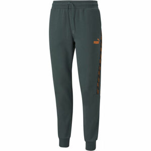 Puma POWER TAPE PANTS Pánské tréninkové kalhoty, Tmavě zelená,Oranžová, velikost