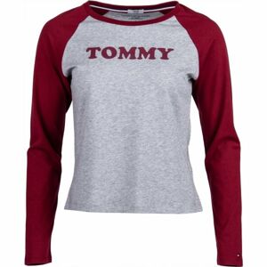 Tommy Hilfiger LS TEE SLOGAN šedá M - Dámské triko s dlouhým rukávem